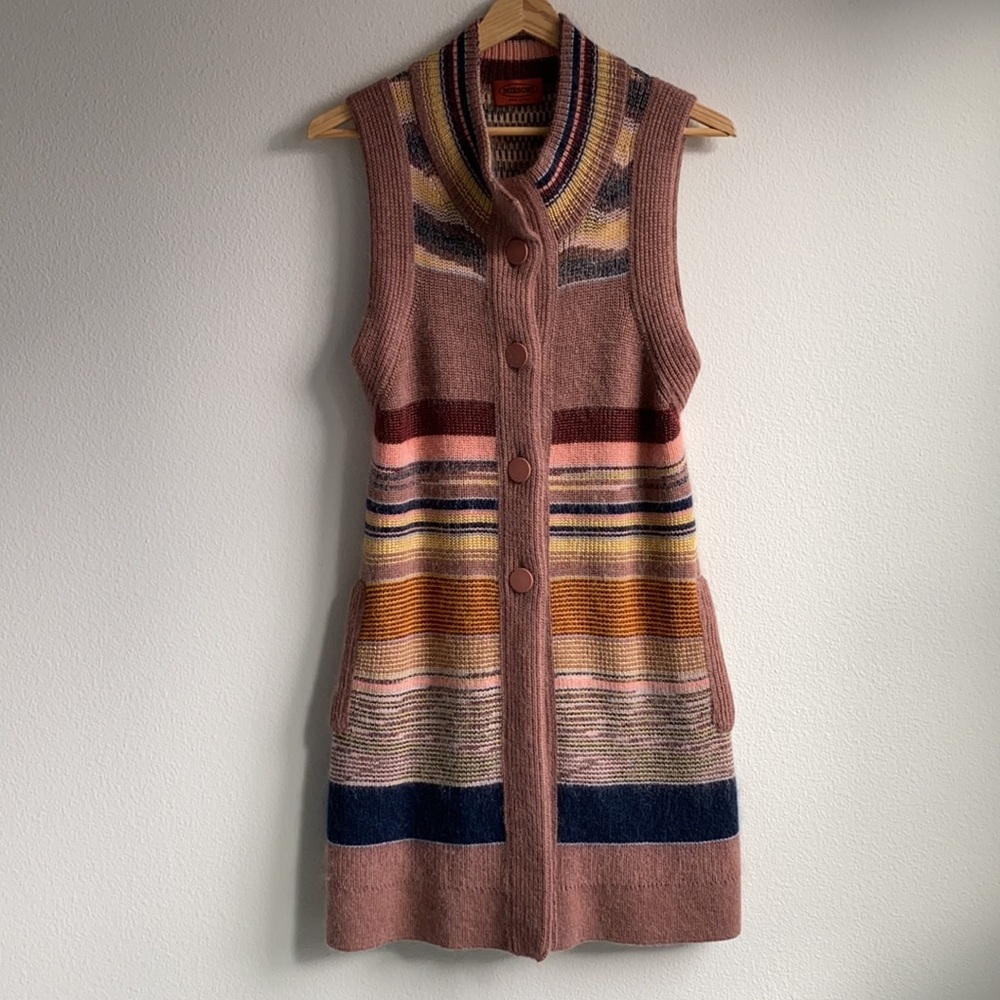 Missoni Sleeveless Striped Dusty Pink Wool Cardigan